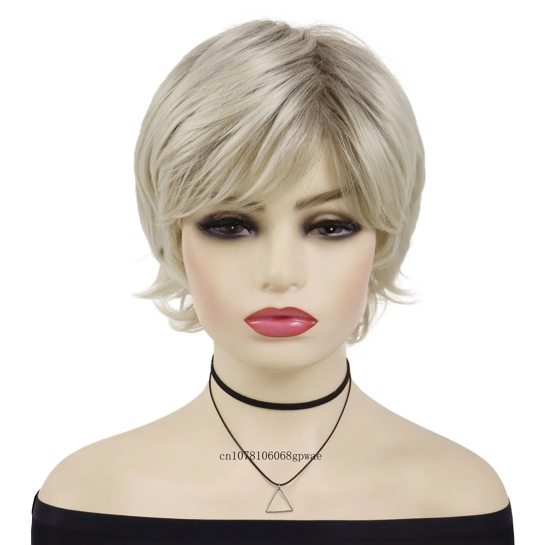 Short Blonde Wigs Synthetic Hair Fluffy Curly Wig with Bangs for Women Lady Natural Looking Daily Costume Party Heat Resistant