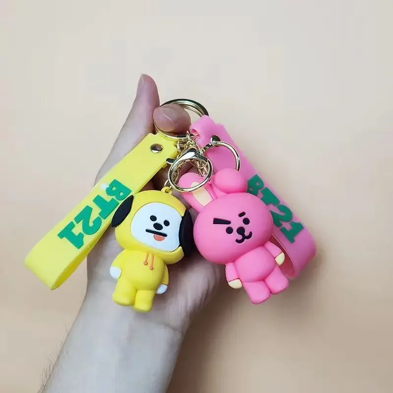 In Stock Korea BT21 Cute Cartoon Key Chain RJ TATA Cooky SHOOKY Silicone Backpack Charm for Girls Holiday Gift