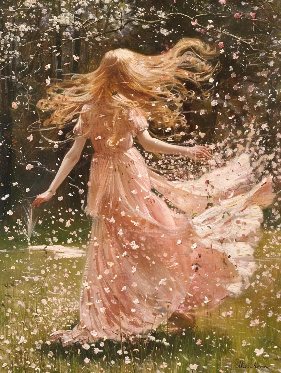 

1000PCS Spring Blossom Fairy Jigsaw Puzzle, Girl in Pink Dress with Falling Petals Educational Games Colorful Gifts Home Decor