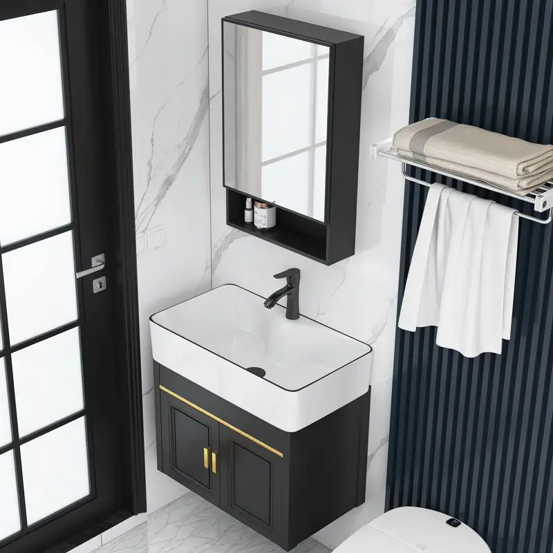 Small apartment washbasin space aluminum bathroom cabinet ceramic integrated basin wash basin cabinet