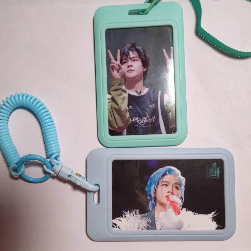 Cute Retractable Lanyard Card Holder with Keychain Protective ID Photo Postcard Holder