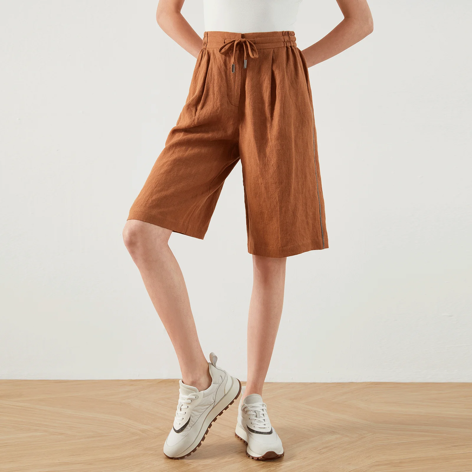 K1161L 100% Linen High Waist Shorts Women Ladies Shorts Pants Summer Shorts Women Customized Clothes