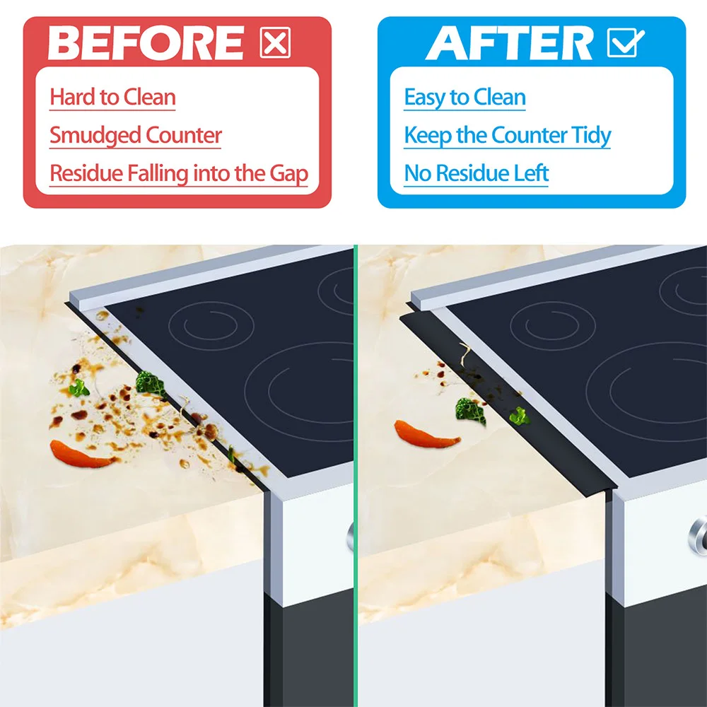 2Pcs Kitchen Silicone Stove Counter Gap Cover T-shaped Spills Between Counter Oil Dust Seal Rubber Strip for Gas Stove Protector