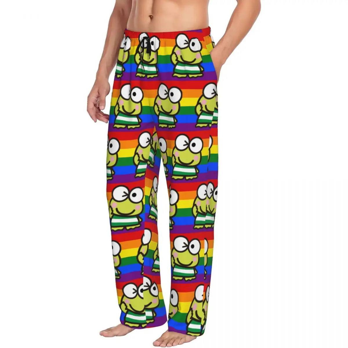 Custom Keroppi Pajama Pants Sleepwear Men Elastic Waistband Animation Comic Sleep Lounge Bottoms with Pockets