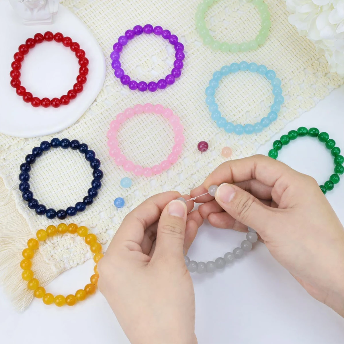 

4/6/8/10mm Jelly Painted Glass Imitation Jade Round Beads - DIY Jewelry (Bracelet/Necklace) & Accessories 100/50/20pcs/Pack