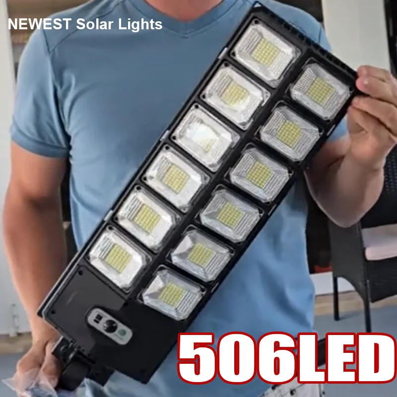 

2025 506LED солнечные фонари Мощные уличные водонепроницаемые светодиодные фонари Датчик движения с дистанционным управлением 3 режима Уличный фонарь Двор Садовая дорожка