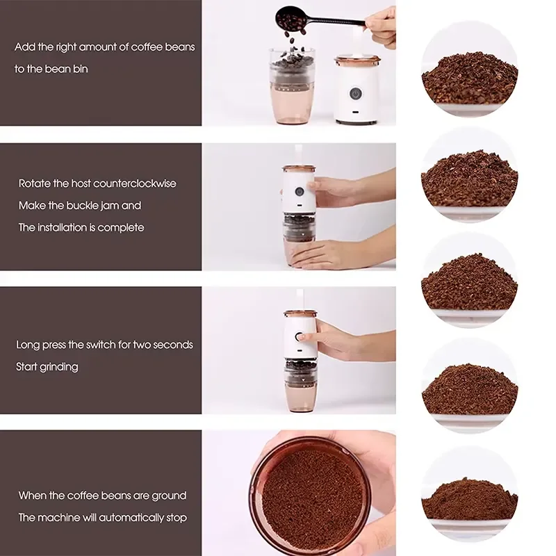 EE1 for Wireless Stainless Steel Coffee Grinder Portable Electric Burr Mill USB Charging Touch Control for Household Car view 4
