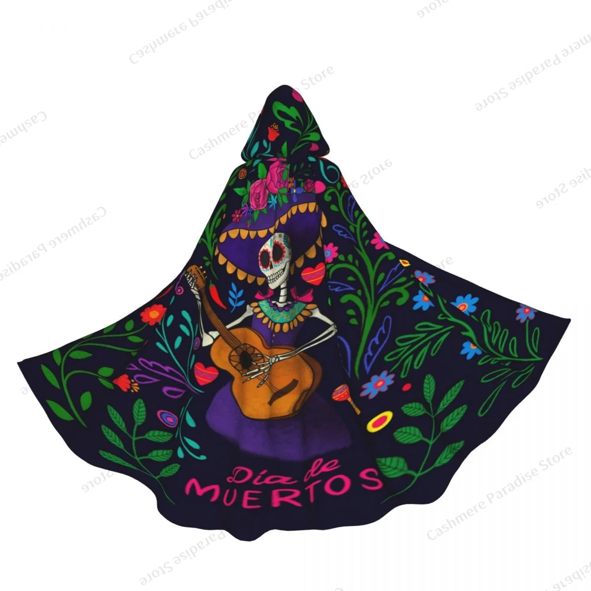 Skeletons With Roses Day Of The Dead Hooded Cloak Polyester Unisex Witch Cape Costume Accessory Vampire