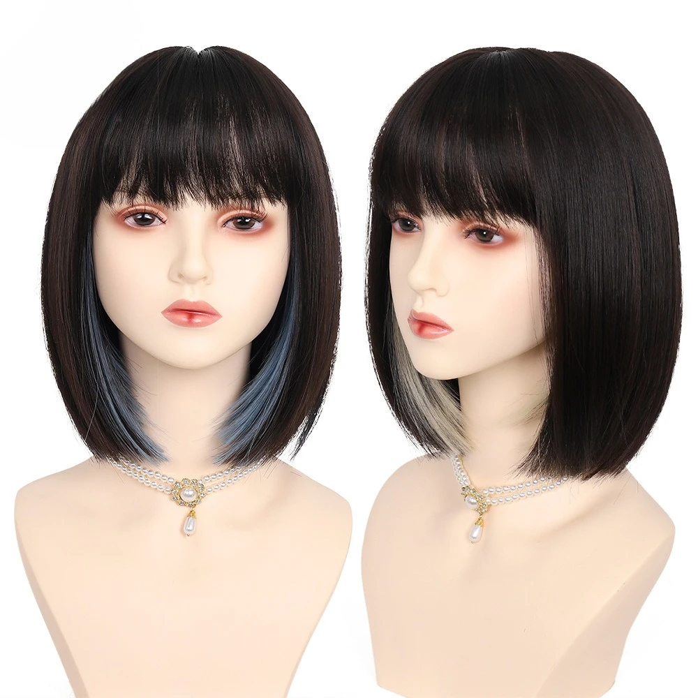 

Wig Women's Short Hair Fashion Air Bangs Bobo Skull Collarbone Hair Hanging Ear Dyeing Wig Cover Rose Mesh
