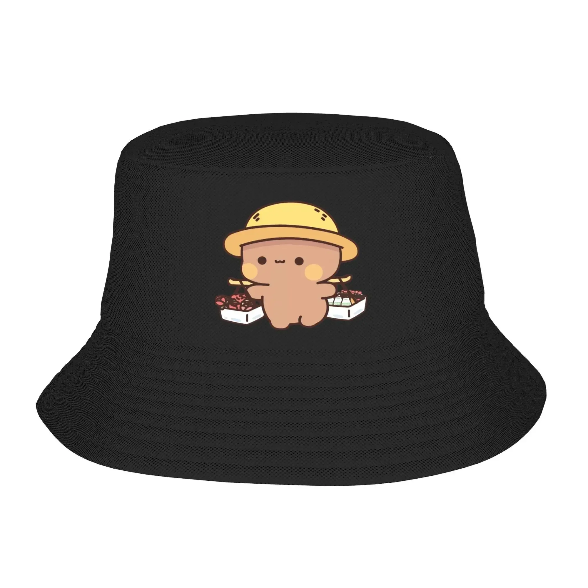 Diseño Retro, Panda Bear y Brownie True Love sombrero de cubo para mujer BUBU DUDU pareja Goma pescador sombreros gorras protector solar plegable