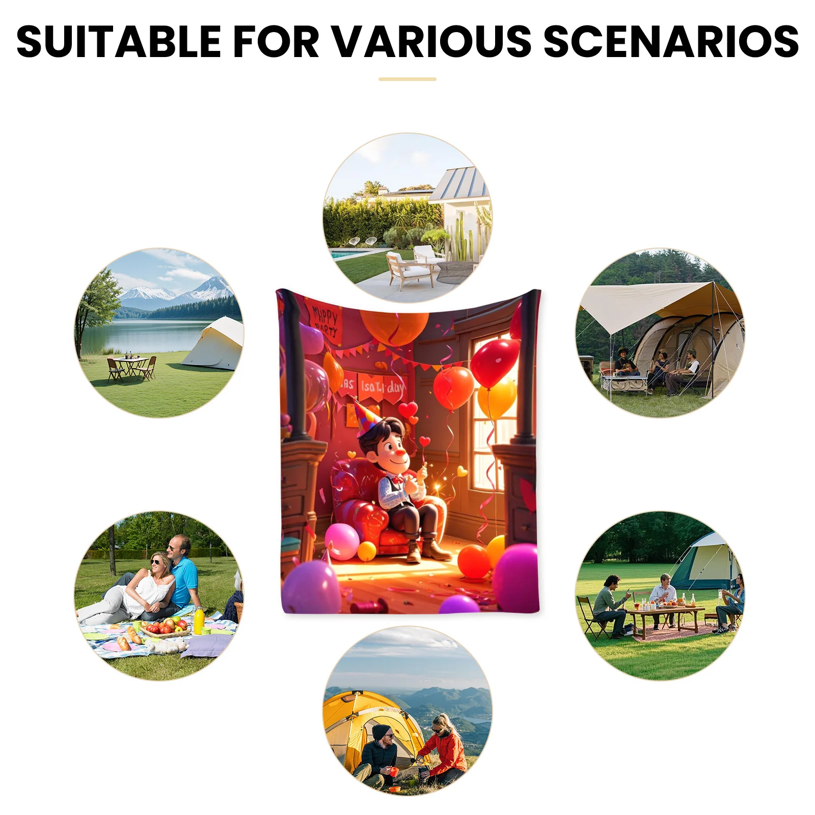 Cartoon Character Red Party Theme Outdoor Blanket For Camping Picnic And Nature Adventures With