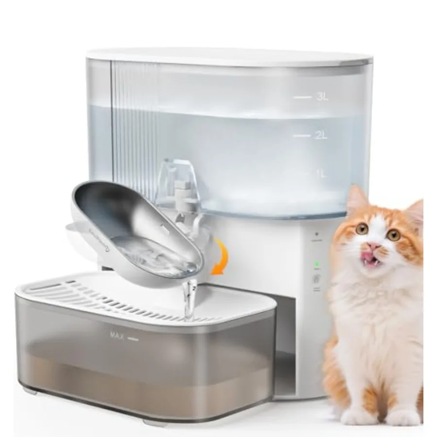 

Wireless Cat Water Fountain No Filters, Wastewater Separation, Stainless Steel Bowl, 3.5L Pet Water Fountain for Cats and Dogs