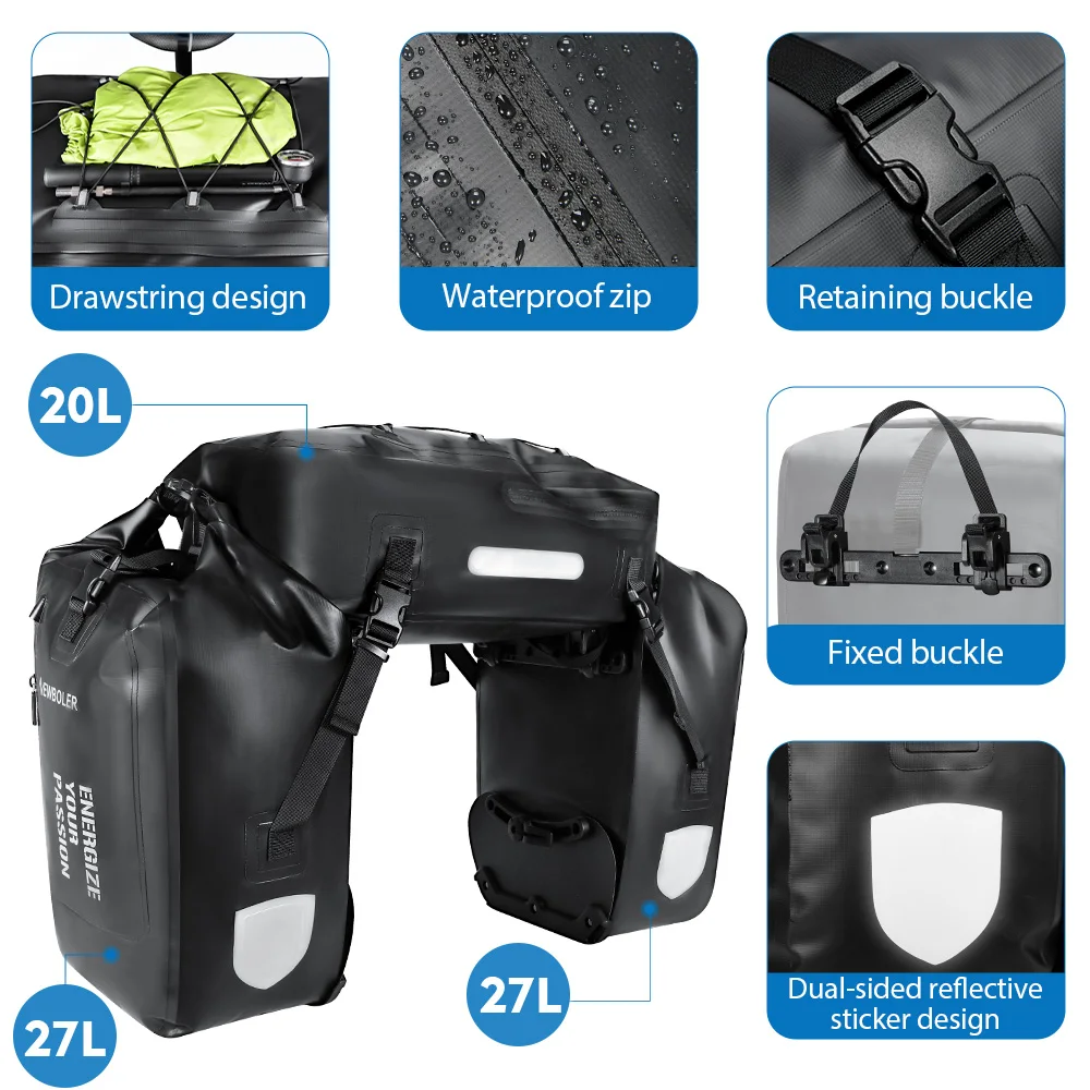 NEWBOLER Fahrrad-Gepäckträgertasche, 3-in-1, multifunktional, wasserdicht, großes Fassungsvermögen, Gepäckträger, Taschen für MTB, Straße, Klappfahrräder, E-Bike – Detail 10