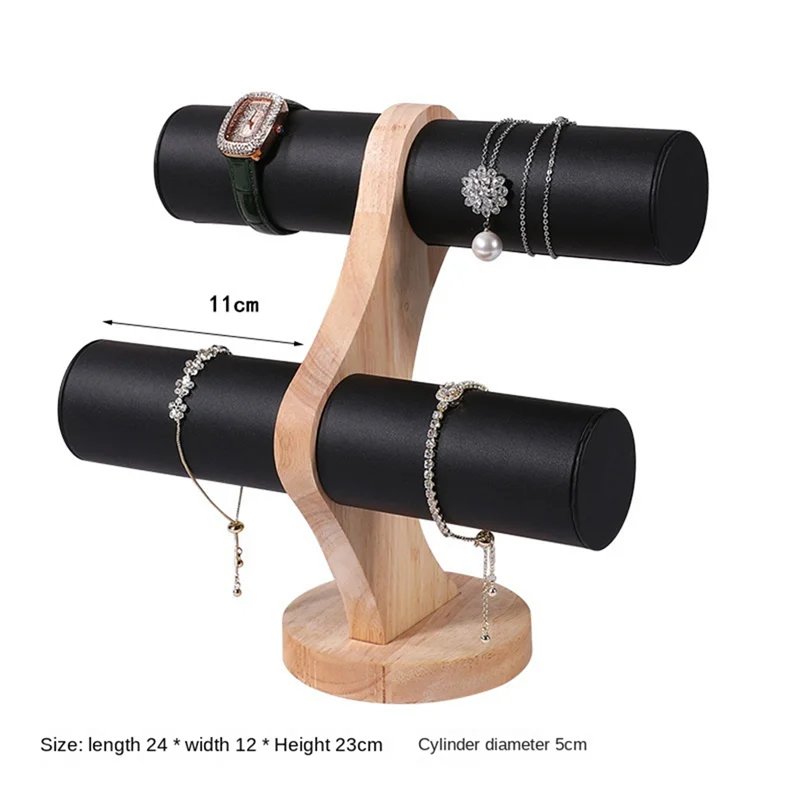ABQR présentoir de bijoux en bois massif à 2 couches, organisateur de montre, support de rangement, emballage de bijoux, support d'accessoires d'affichage, 2