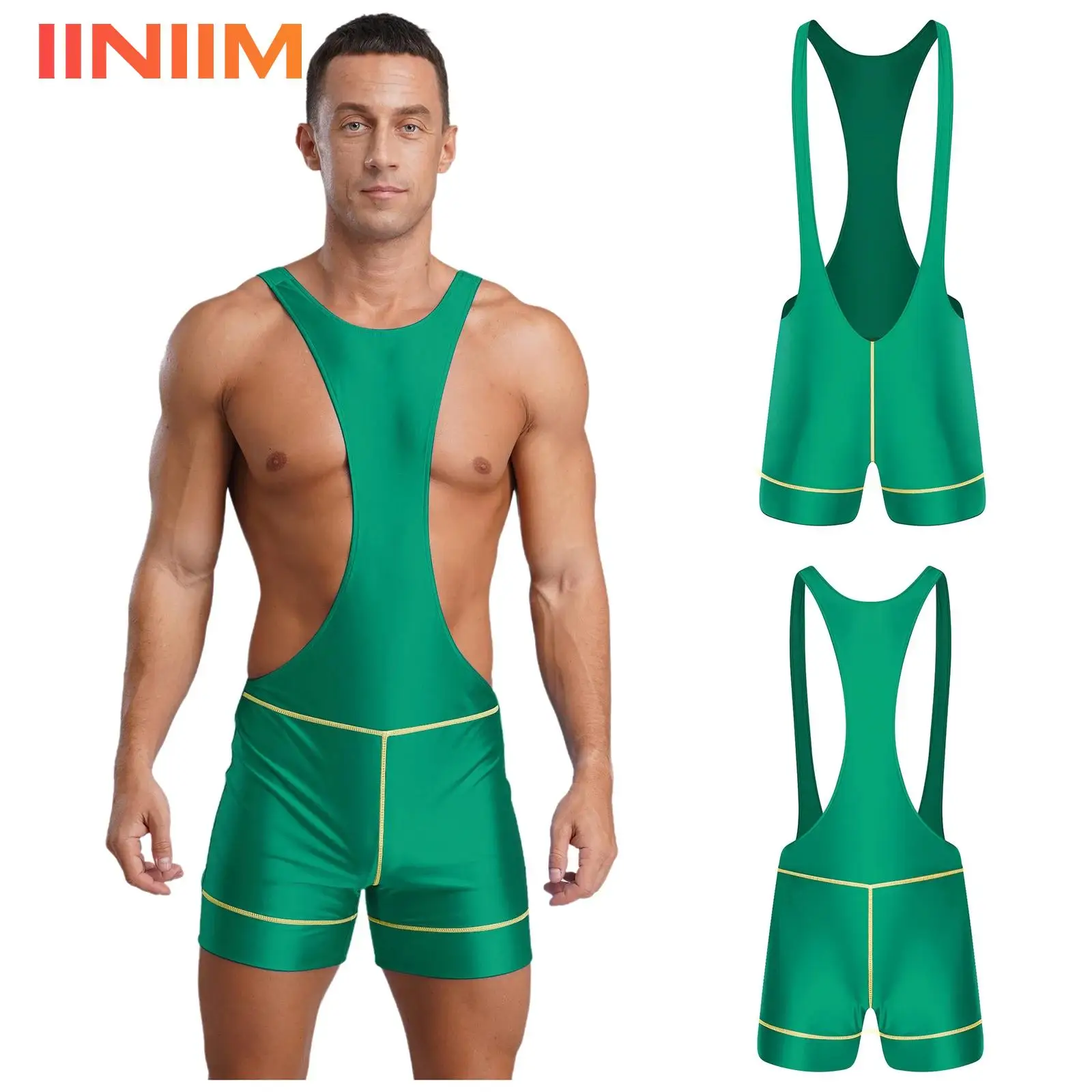 

Купальники Мужской купальник-манкини Комбинезон Купальник Глянцевые майки Борцовское боди Цельные шорты-боксеры с открытой спиной