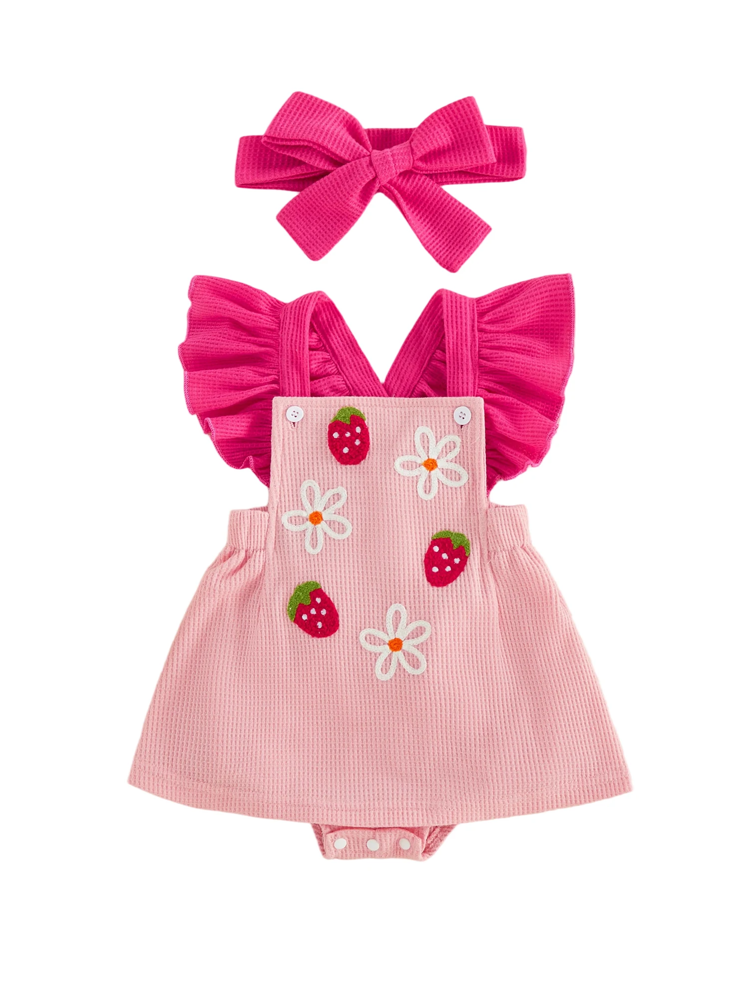 

Adorable Baby Girl Set Watermelon Print Romper with Matching Headband and Ruffle Bloomers Summer Outfit for Infants