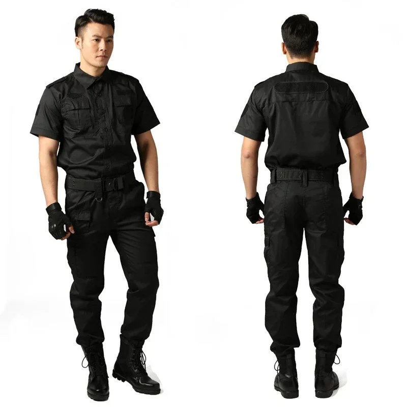 Uniforme militar de manga curta para treinamento ao ar livre, roupa tática preta do exército, oficina de segurança, manga comprida, verão e outono