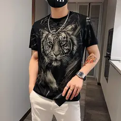 Elegant Fashion Harajuku Slim Fit Ropa Hombre Loose Casual All Match Tshirts Printed O Neck Korean Version Short Sleeve T-shirts