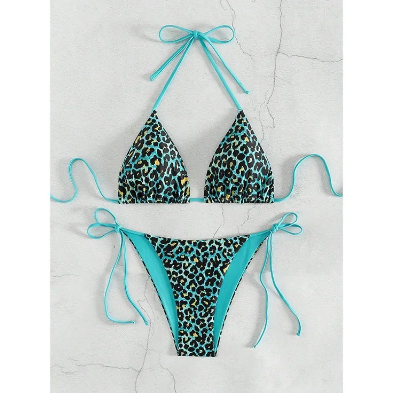 

Chic Leopard Print Micro Bikini Women 2 Piece Swimsuit Halter Triangle Thong Lace Up Bikini Set 2025 New Summer Sexy Beachwear