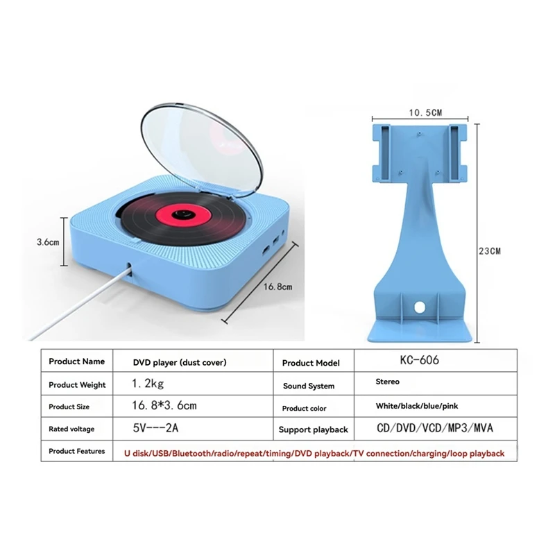 VCD CD DVD Многофункциональный аудио-музыкальный плеер Bluetooth-динамик FM-радио настенный мини-милый CD MP3-плеер с вилкой европейского стандарта