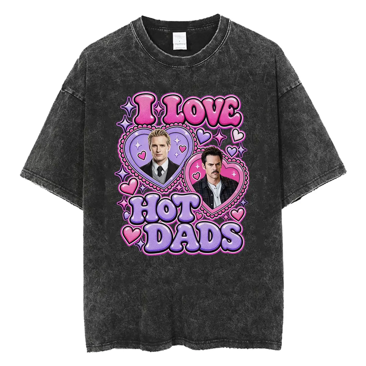 I Love Hot Dads Charlie Swan & Carlisle Cullen Twilight Movie Vintage Washed T-shirts Men Women Casual High Quality Loose Tshirt