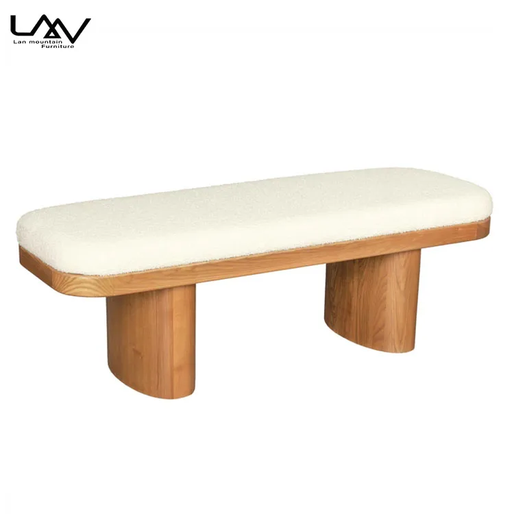 Nordic Simple Style Wooden Bedroom Sofa Bench Hotel Villa Living Room White Upholstered Footstool Furniture