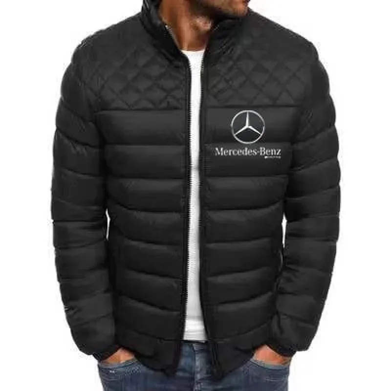 

Mercedes Benz autumn/winter cotton jacket new men's stand up collar solid color simple and fashionable diamond grid cotton jacke
