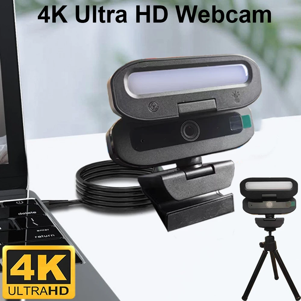 Full 4K HD Webcam LED Fill Light for Live Webcast Meeting Gamer Camera Privacy Cover USB 3.0 Compatible Plug Work Auto Focus