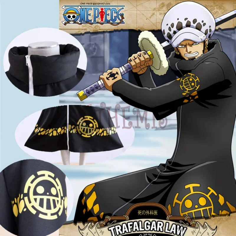 Athemis ONE PIECE Trafalgar Law (Trafalgar D Water Law) Long Coat Jacket Cosplay Costume For Kids Adult Plus Size