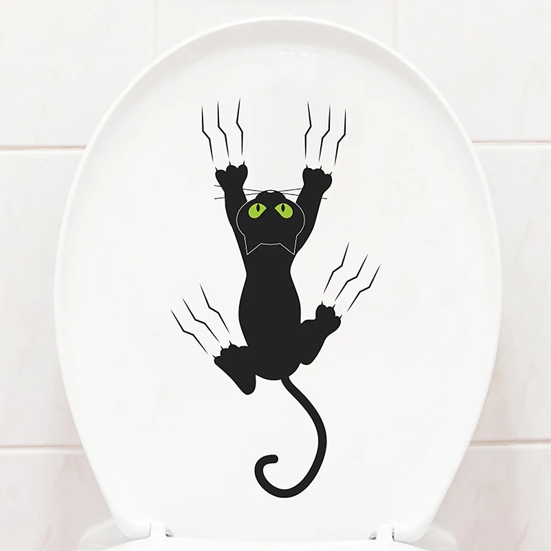 New Cartoon Black Cat Toilet Sticker For Bathroom Bathroom Home Decoration Removable Kitten Sticker