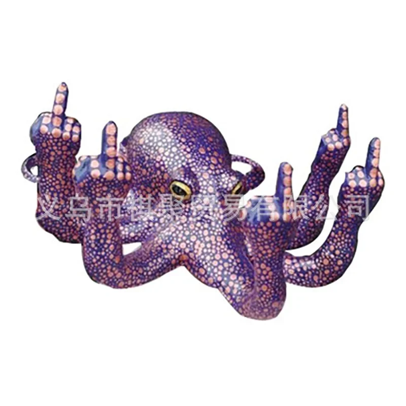 Middle Finger Octopus Statue Resin Garden Octopus Ornaments Desktop Decor Creative Angry Octopus Sculpture for Indoor Outdoor Ga