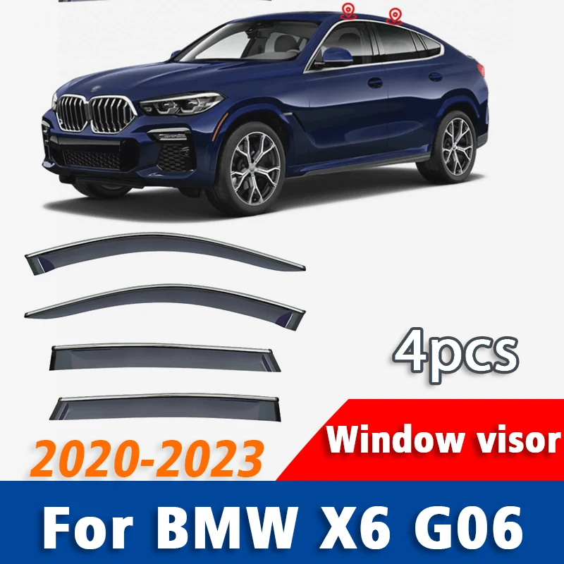 

Window Visors for BMW X6 G06 2020 2021 2022 2023 Visor Vent Cover Trim Awnings Shelters Protection Guard Deflector Rain Rhield