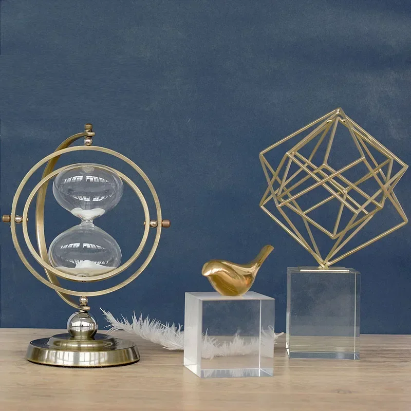 Nordic creative abstract geometric metal globe hourglass Ornaments room office desktop Dcor home decorations Gold crafts gifts