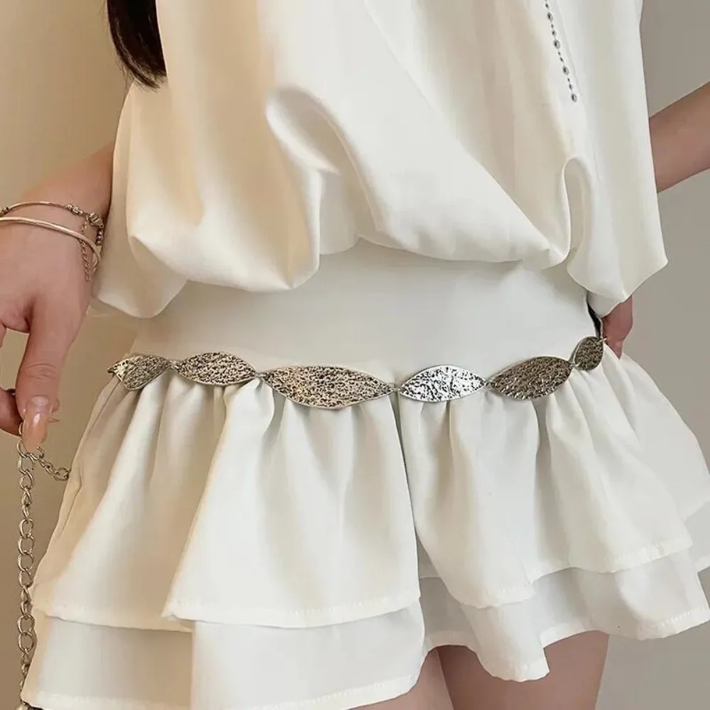Fashion match Irregular Leaves Waist Chain Boho Trendy Belly Chain Pleated Vintage Waist Belt Beach