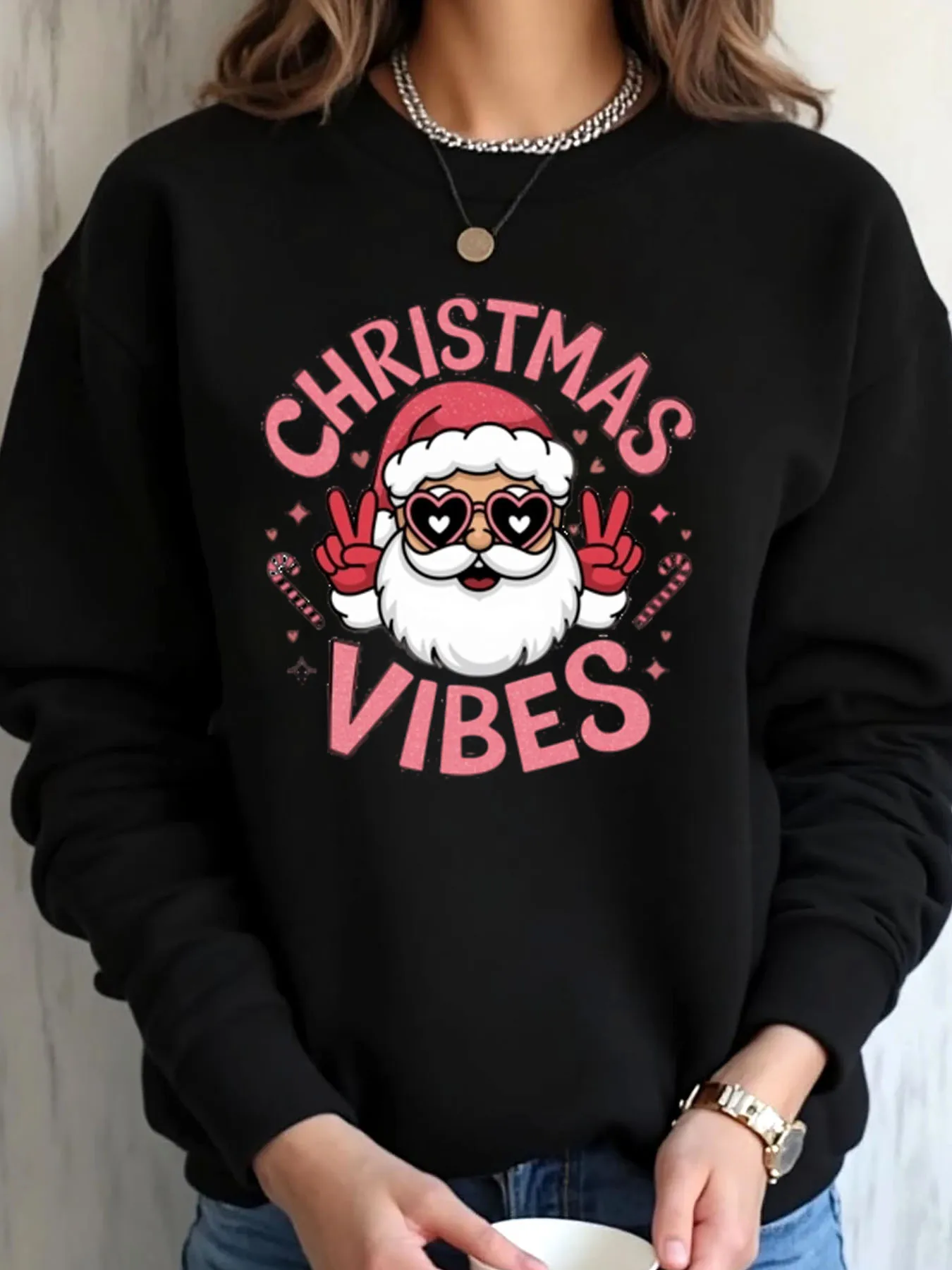 

Женская толстовка большого размера с рождественским принтом Санта-Клауса, уличная одежда