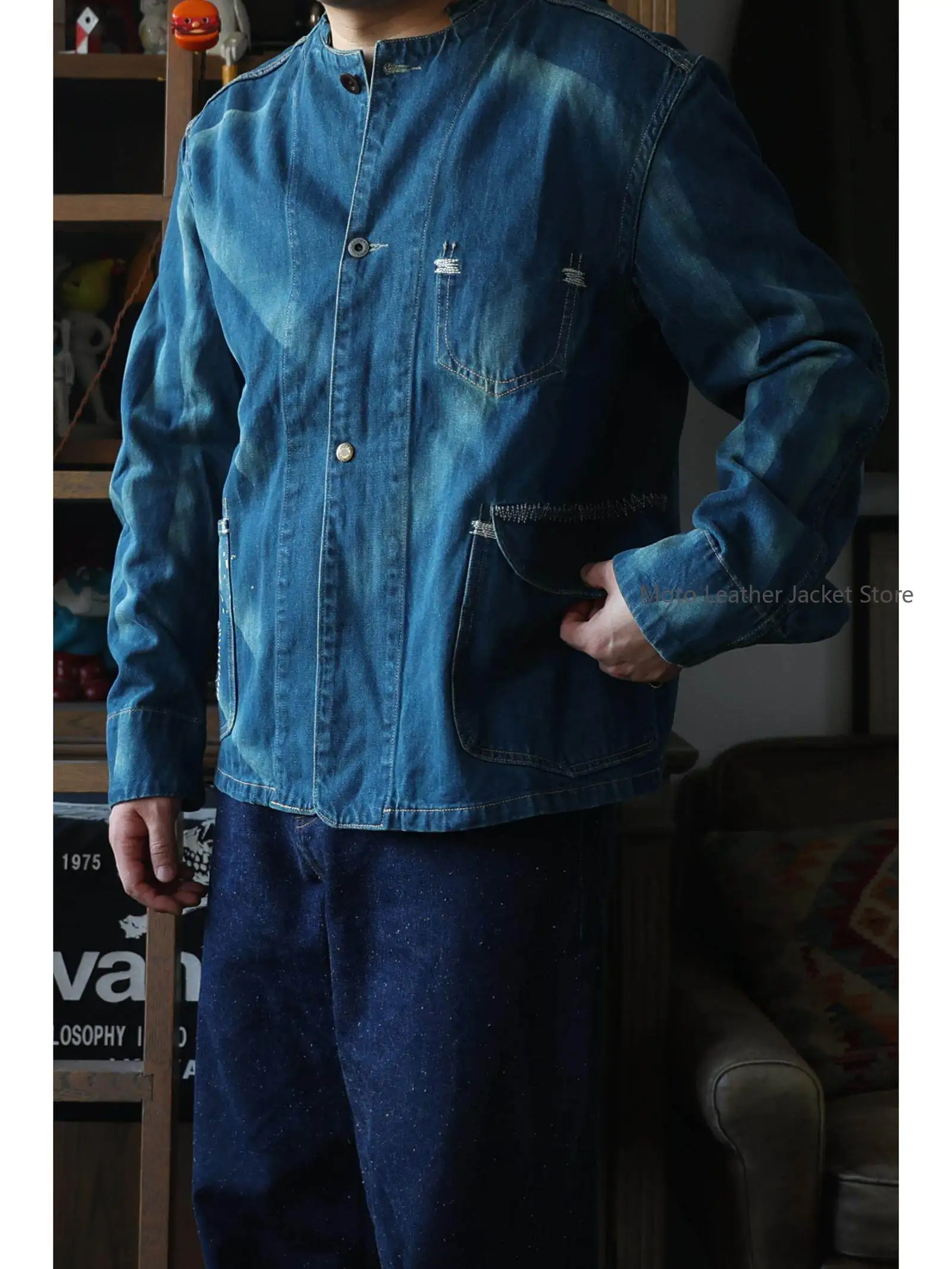 

Джинсовая куртка Secondorder SS24 в стиле инженерной рабочей одежды, ретро, с эффектом потертости