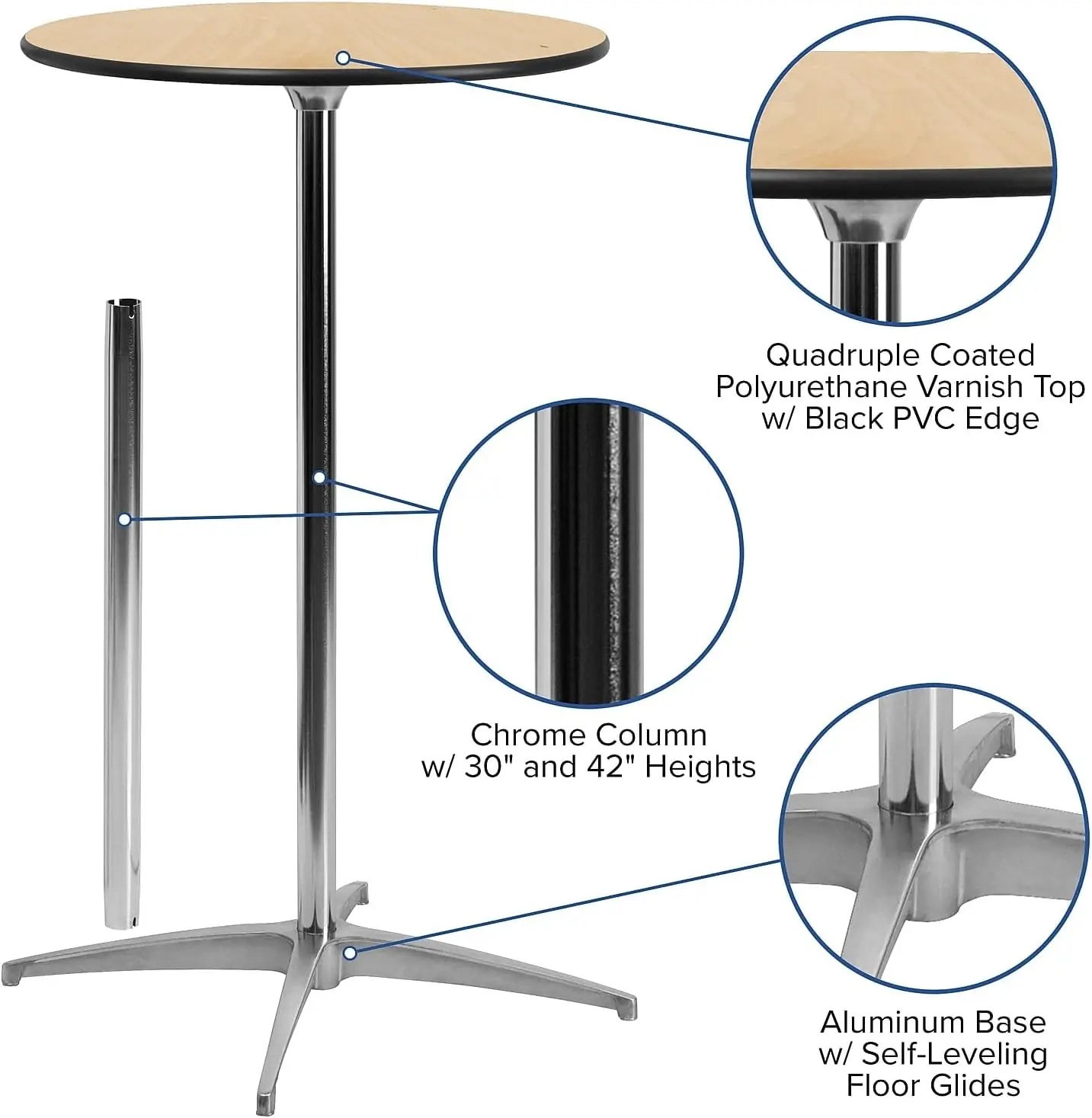 Table de Cocktail Ronde en Bois, Meuble Lars 36, avec 30 en effet et 42 colonnes en effet, Réglable, Bar en Bois, Recommande Table pour Événements ou Maison Nous