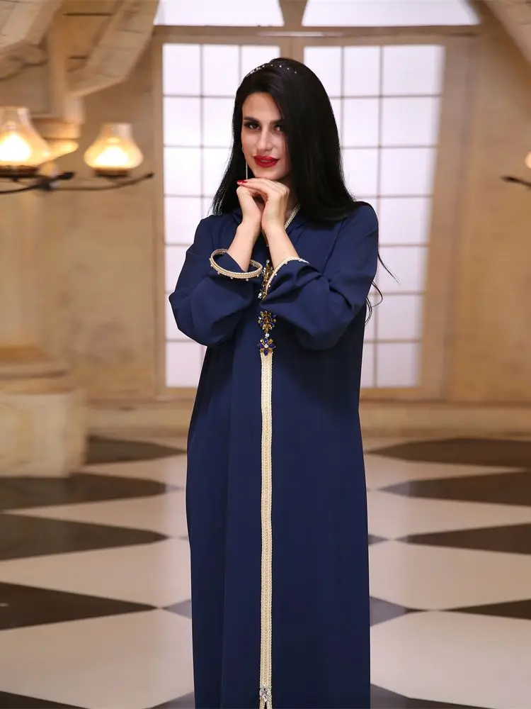 Ramadan Eid Blue Abaya Dubai turchia Islam Hijab abito musulmano caftano Robe Longue Femme Kebaya abiti africani per le donne caftano