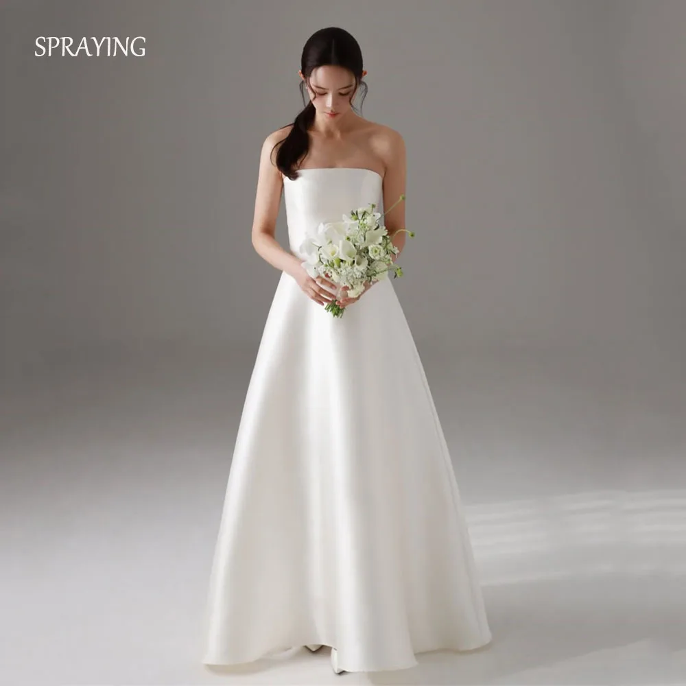 

SPRAYING Black Satin Long Wedding Dresses Korea Photo Shoot Strapless Adjustable Shawl Bridal Gowns Zip Customized 웨딩드레스