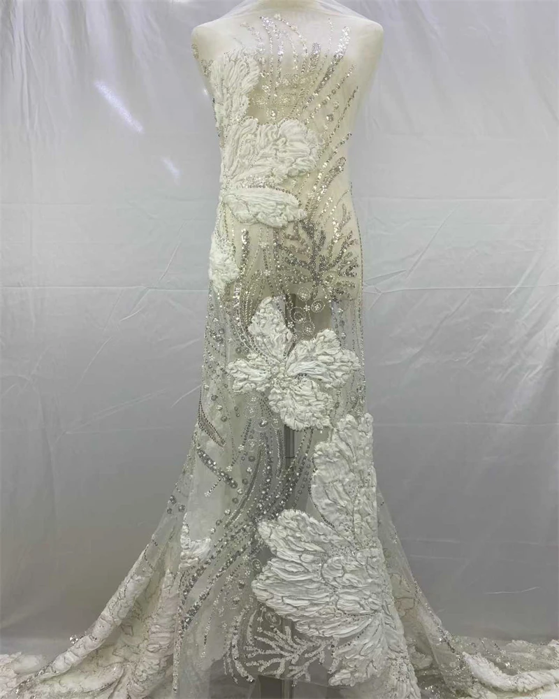 

Африканская нигерийская высококачественная элегантная 3D вышитая французская тюлевая кружевная ткань с блестками для вечеринки и свадьбы