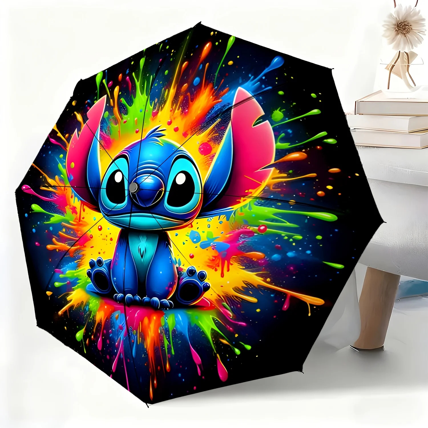 

Полностью автоматический зонт с мультяшным дизайном персонажа Стича, подходит для всех случаев, как зонт от солнца и дождя, портативный.