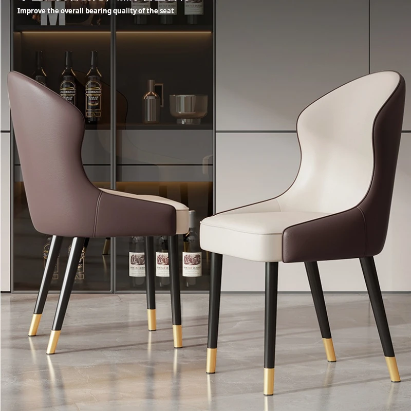 Chaise de Salle à Manger en Cuir de Luxe, Tabouret Relaxant avec Dossier Doux, Design d'Hôtel, Mobilier de Maison