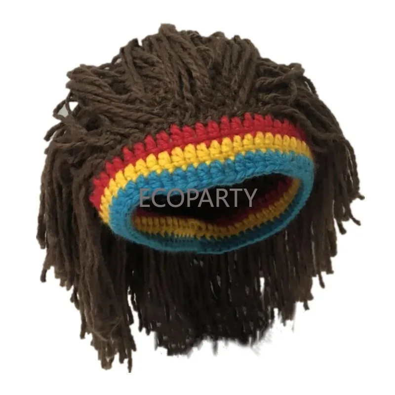 Hip Hop Reggae Dreadlocks Knitted Rasta Wig Cap Jamaica Rasta Handmade Beanie Cap Reggae Dreadlocks African Roots Wig Bob Marley