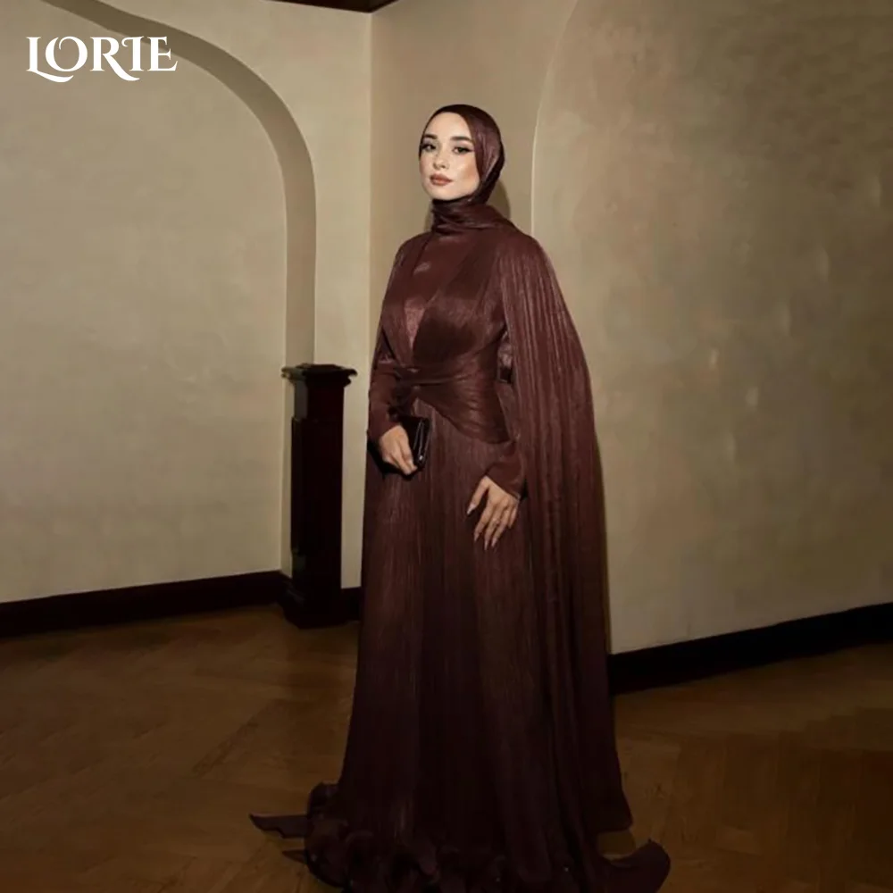 

LORIE High Collar Arabia Evening Dress Shiny Sequins Floor Length Long Sleeves Mermaid Prom Dresses Pleats Party Gown Customized