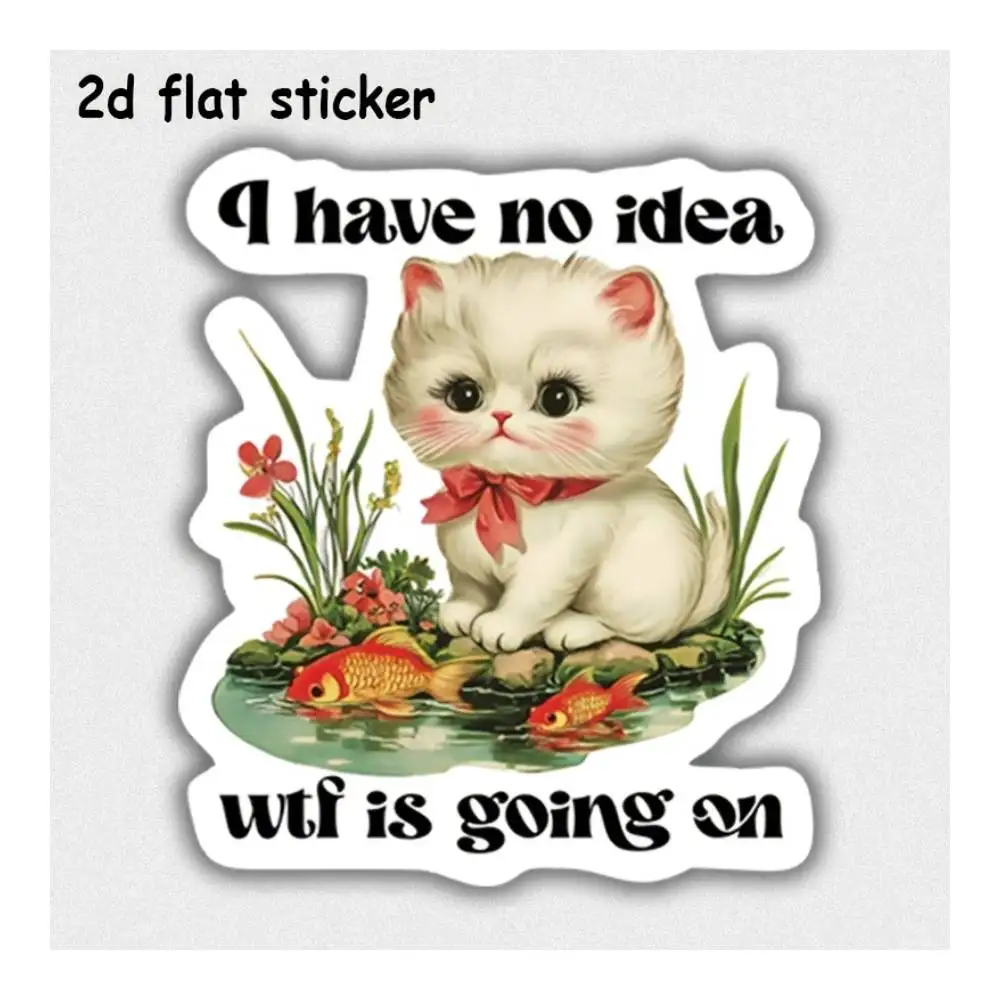Cute Cat With Goldfish Pond Waterproof Decal For Laptops, Cars, Motorcycles, Water Bottles & Smooth Surfaces