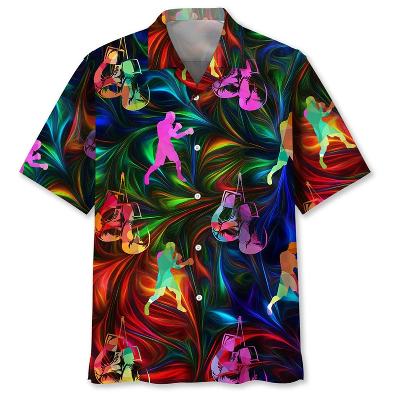 Leisure Boxing Printed Shirt Men's Clothes Daily Hawaii Vacation Lapel Shirts 3D Printed Colorful Pattern 2025 Fashion Novel Top