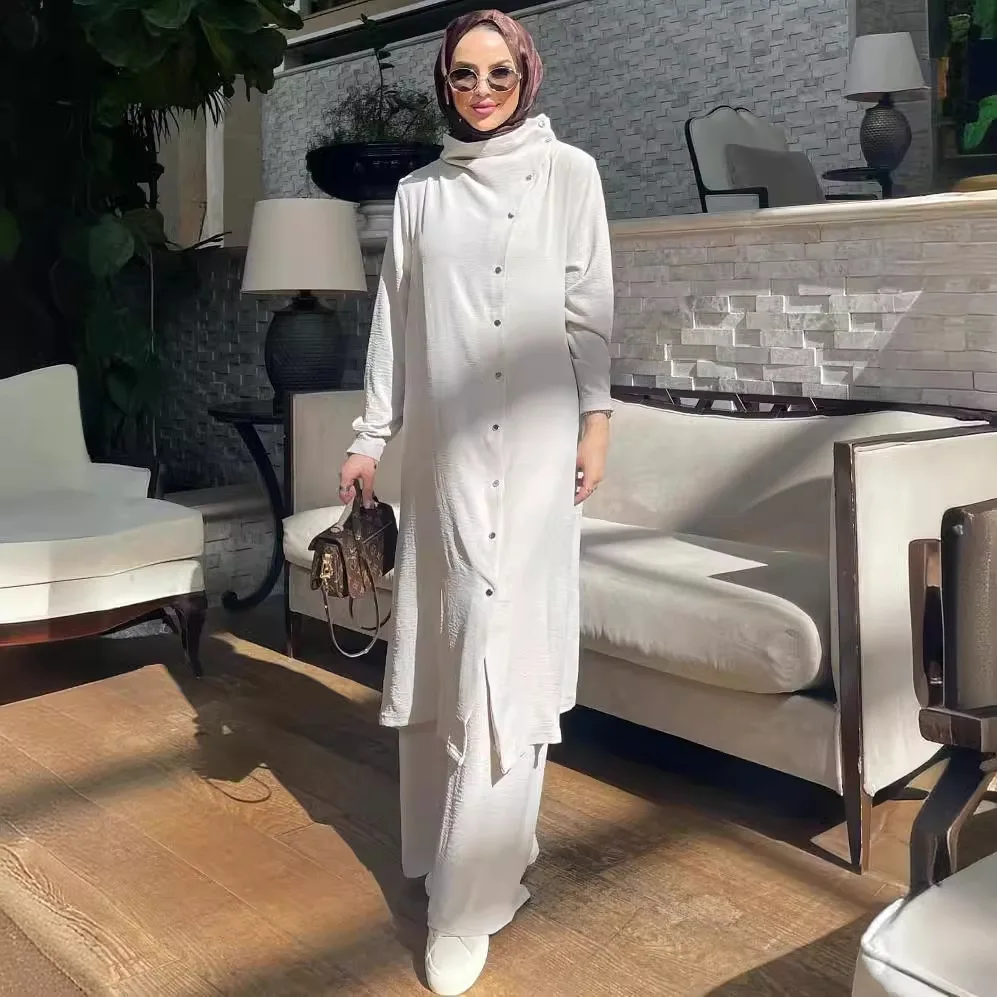 Women's Long Sleeve Loose Pants Sets, Muslim Fashion, Abaya Suit, Vintage Blouse, Islam Printed Suit, Arab Fashion