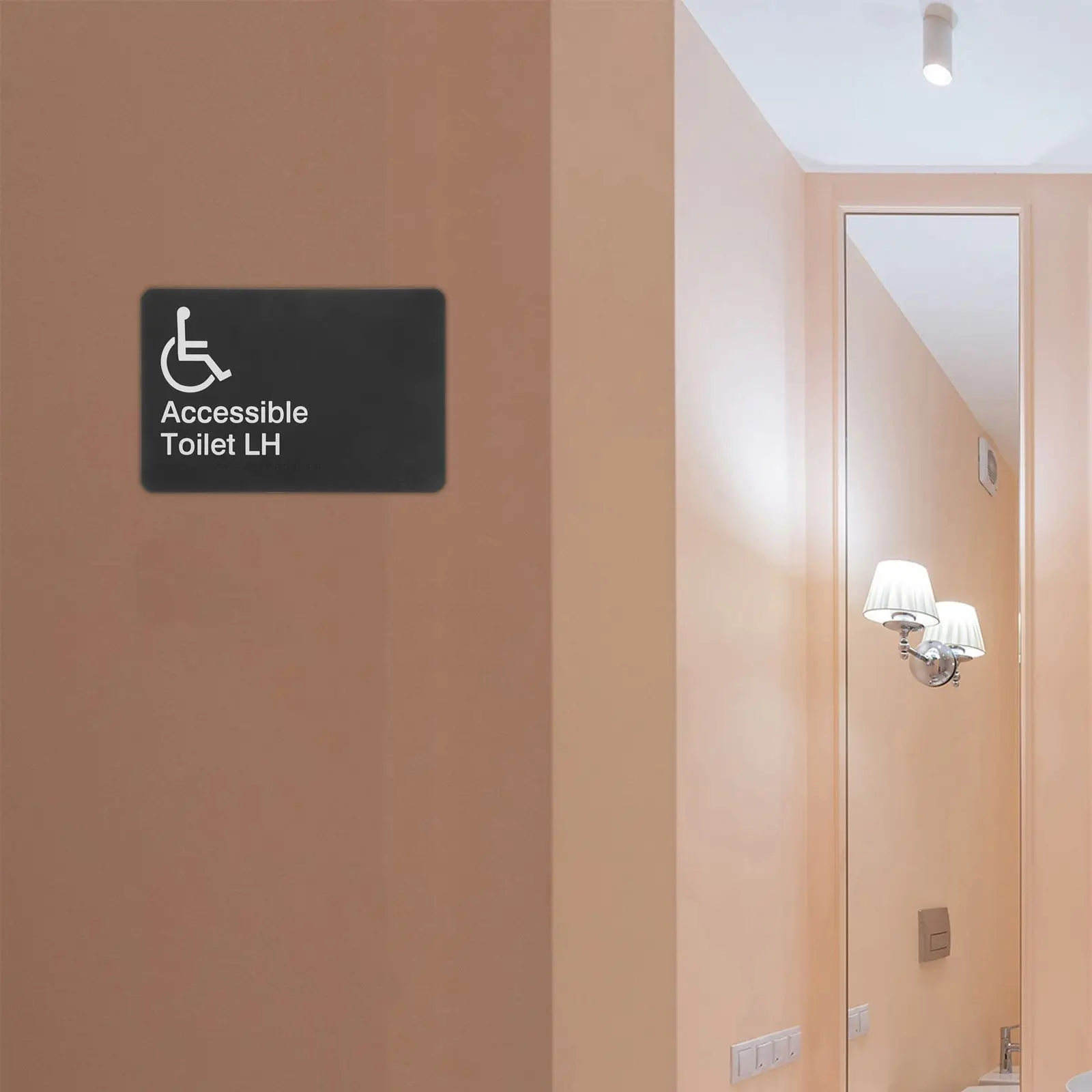Доступные таблички для ванной комнаты. Тактильные деловые вывески. Настенный знак для туалета с ограниченными возможностями. Материал ABS. Общественный вид.