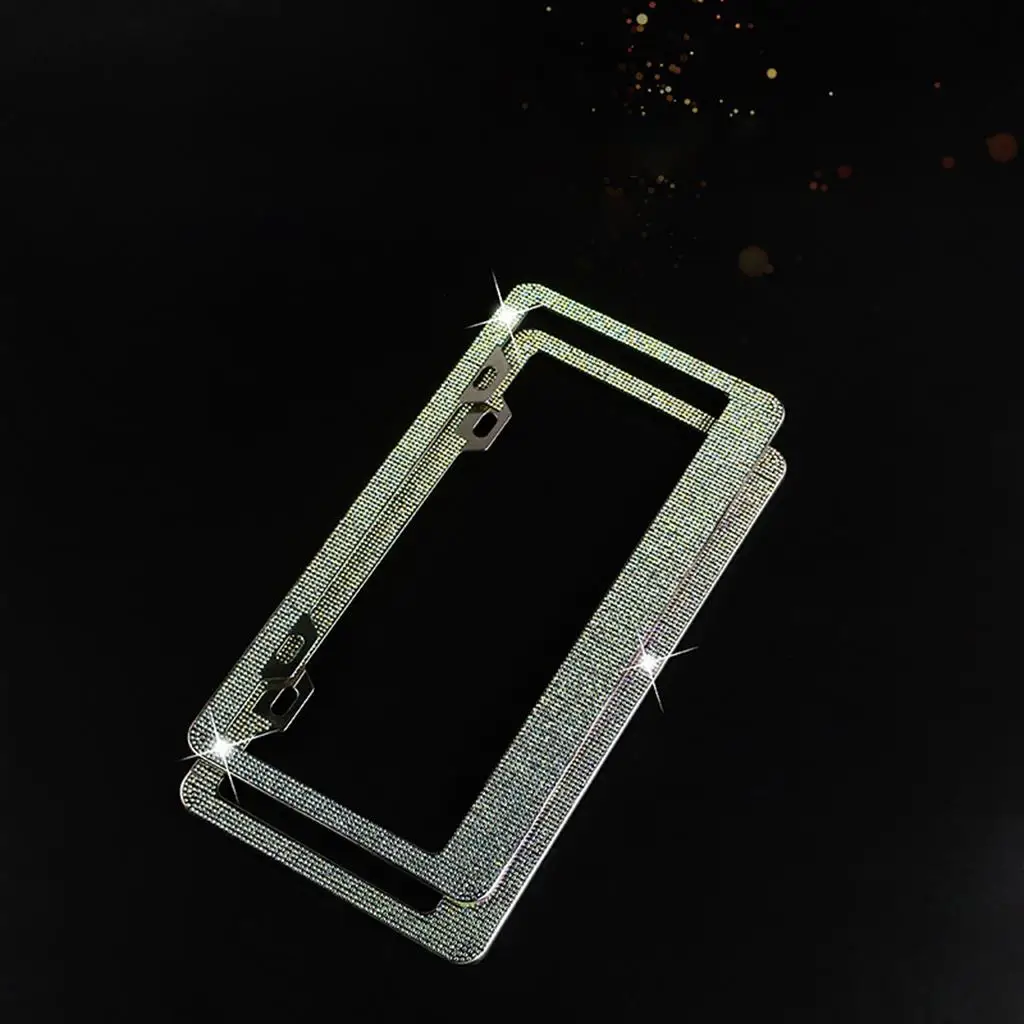 Shining Crystal Diamond License Plate Frame for Car Bling Rhinestone Luxury Acrylic Steel Holder Front Rear Rustproof Gift for
