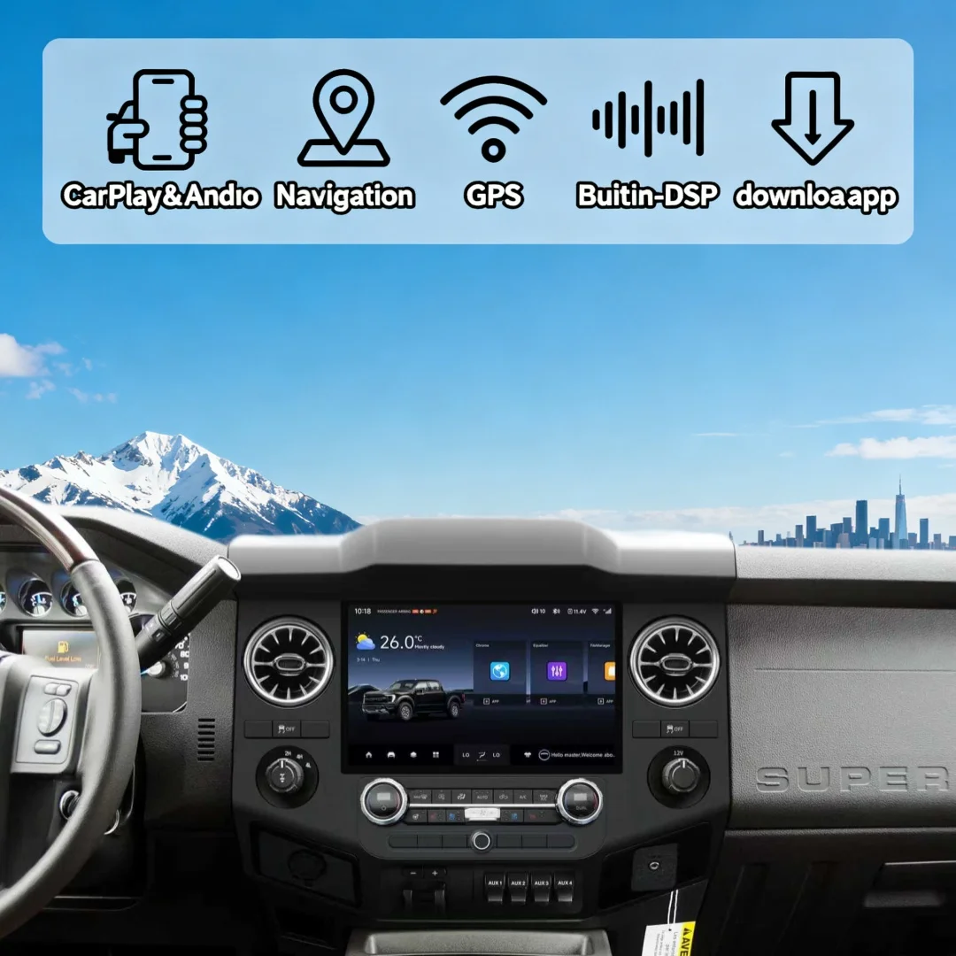 

12,8-дюймовый сенсорный IPS-экран Android 15 для Ford F250 2009-2015, беспроводной CarPlay, автомобильная стереосистема, мультимедийный плеер, DSP, BT, GPS, 4G